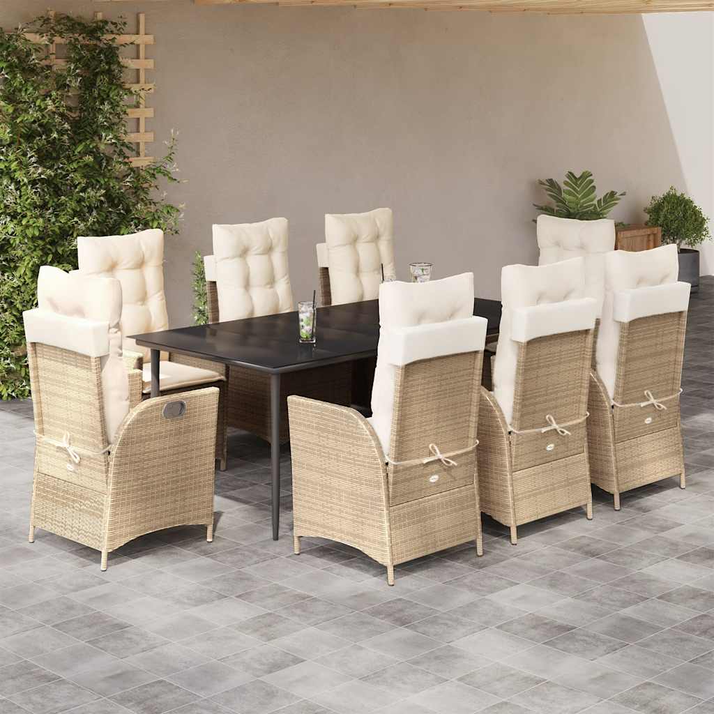 9-tlg. Garten-Essgruppe mit Kissen Beige Poly Rattan